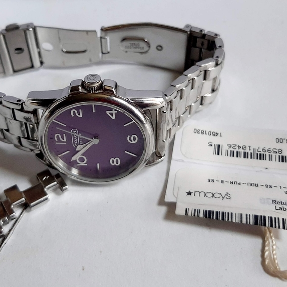 Coach Purple Silver Stainless Steel ⌚️ New Battery Also 2 Extra Links One Pin - Picture 4 of 6